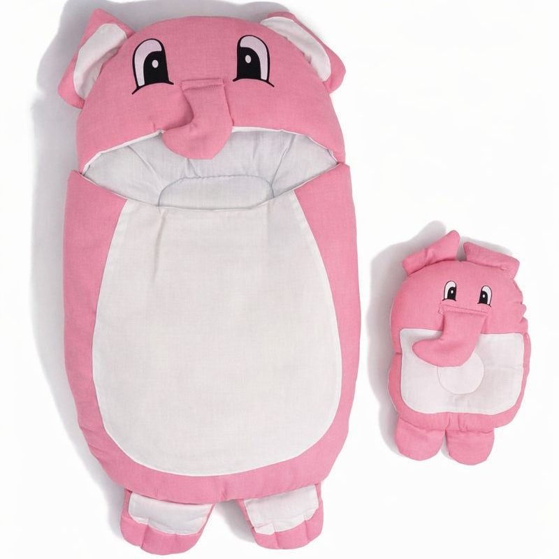 Pink and white plush backpack and matching pouch on a white background