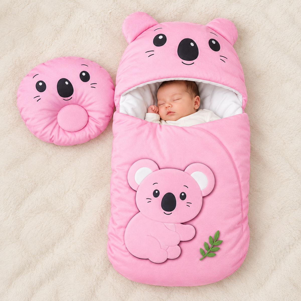 Koala Print Velvet Hooded Baby Carry Nest
