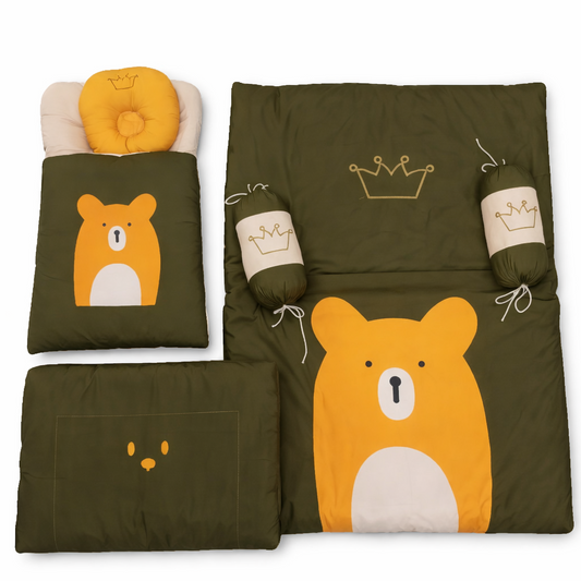 Children's bedding set with bear design on a white background