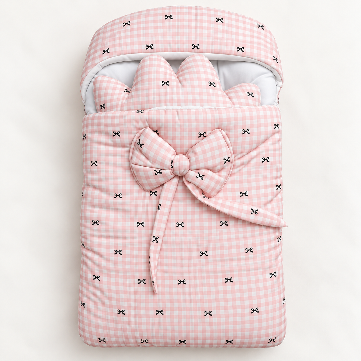 Pink Bow Gingham Newborn Carry Nest