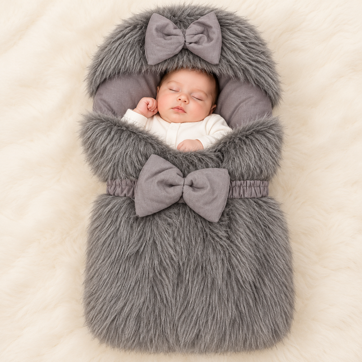 Luxury Fur Baby Carry Nest with Matching Bows