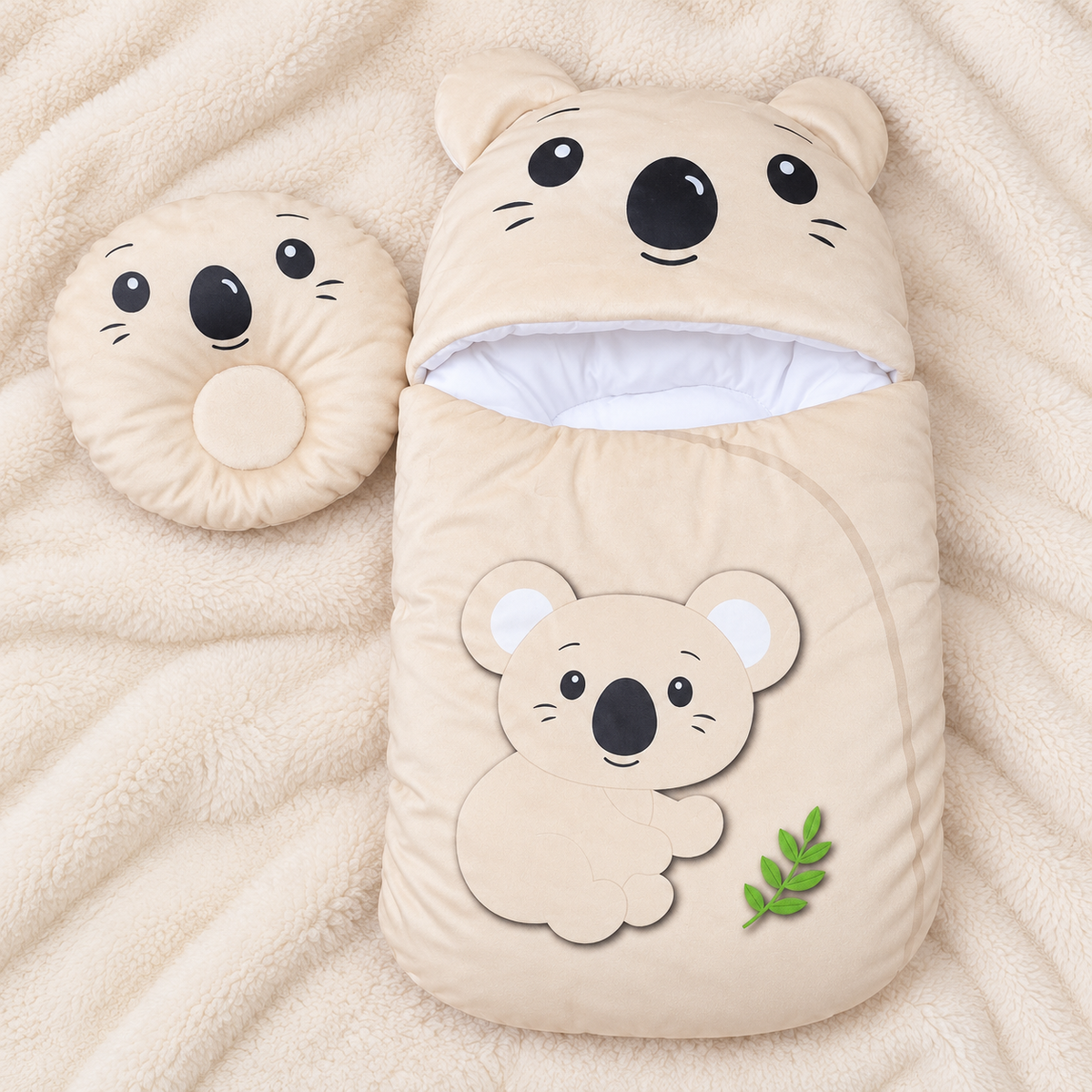 Koala Print Velvet Hooded Baby Carry Nest