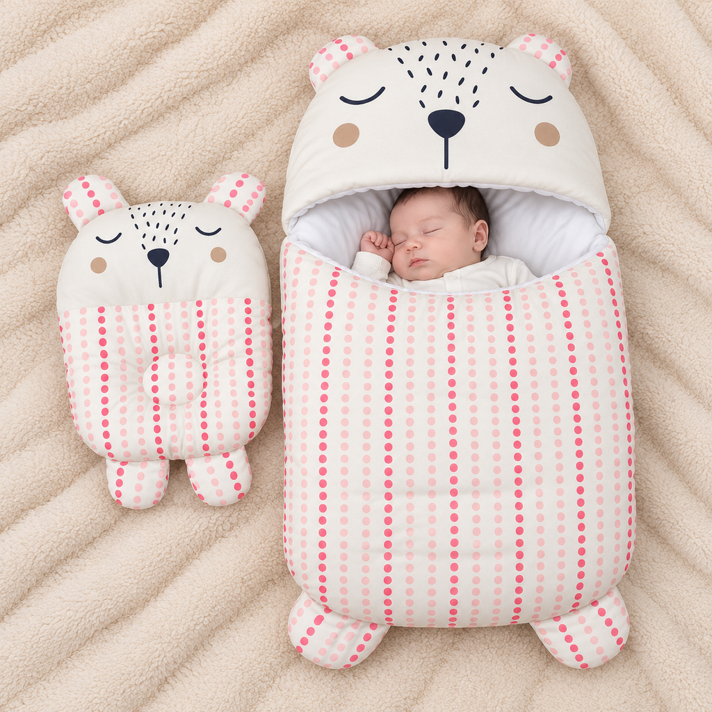 Bear Hooded Velvet Baby Carry Nest