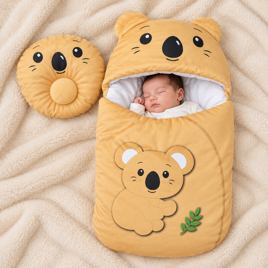 Koala Print Velvet Hooded Baby Carry Nest