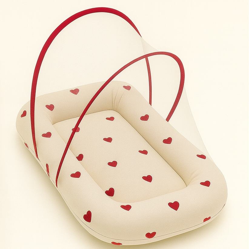 Red Heart Print Baby Mosquito Net Bed