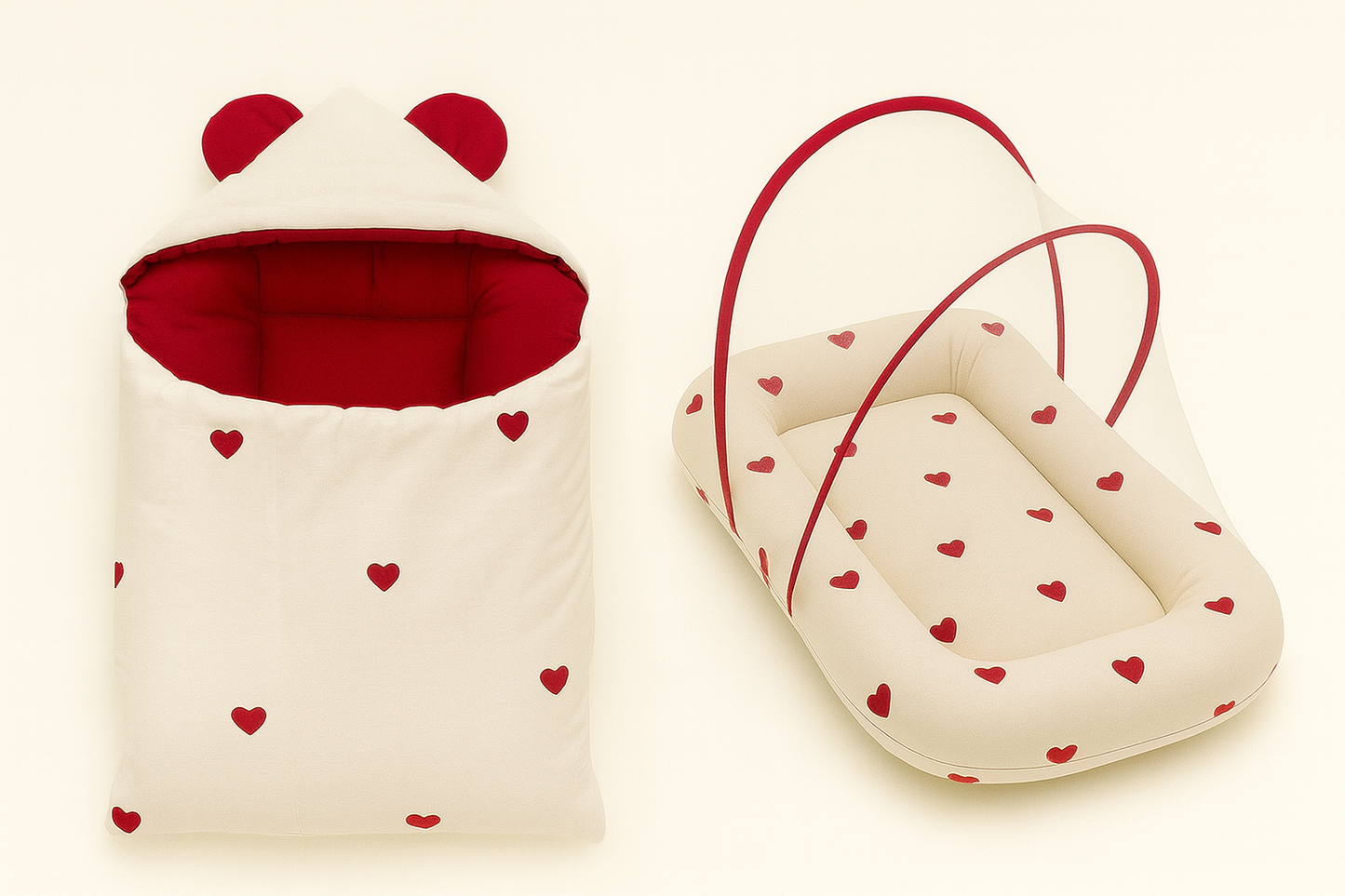 Red Heart Print Baby Mosquito Net Bed